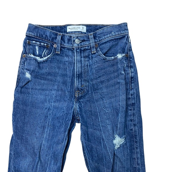 Abercrombie & Fitch Women’s Dark Wash Distressed High Rise Mom Jeans - Picture 3 of 8